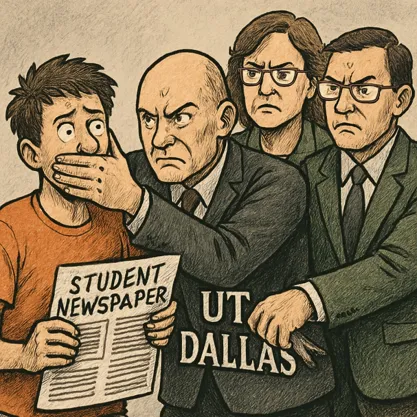 UT Dallas admins censor student paper by covering student's mouth